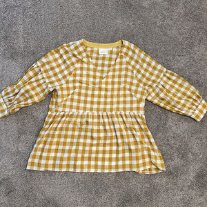 Maeve April Gingham Babydoll Blouse Size Medium Dark Yellow Plaid Anthropologie